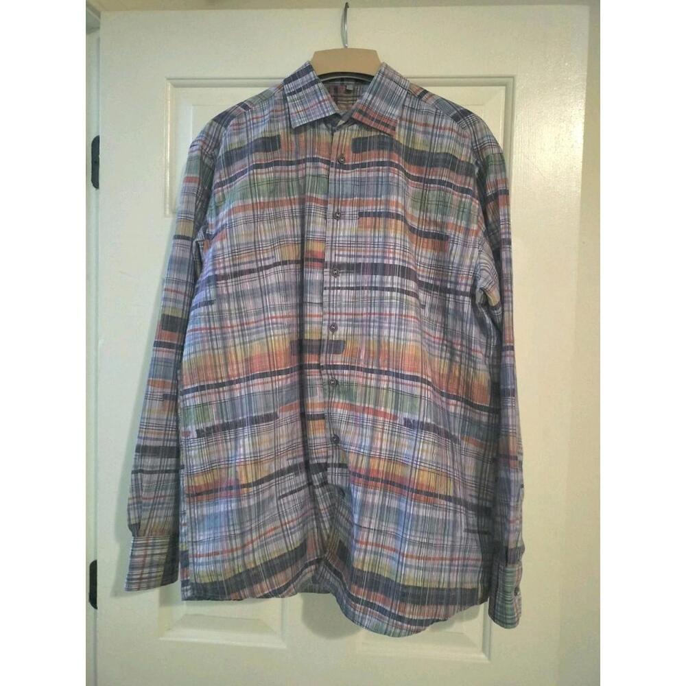 Luchiano Visconti Black Label Multi Color Shirt Men's size L Flip Back‎ Cuff